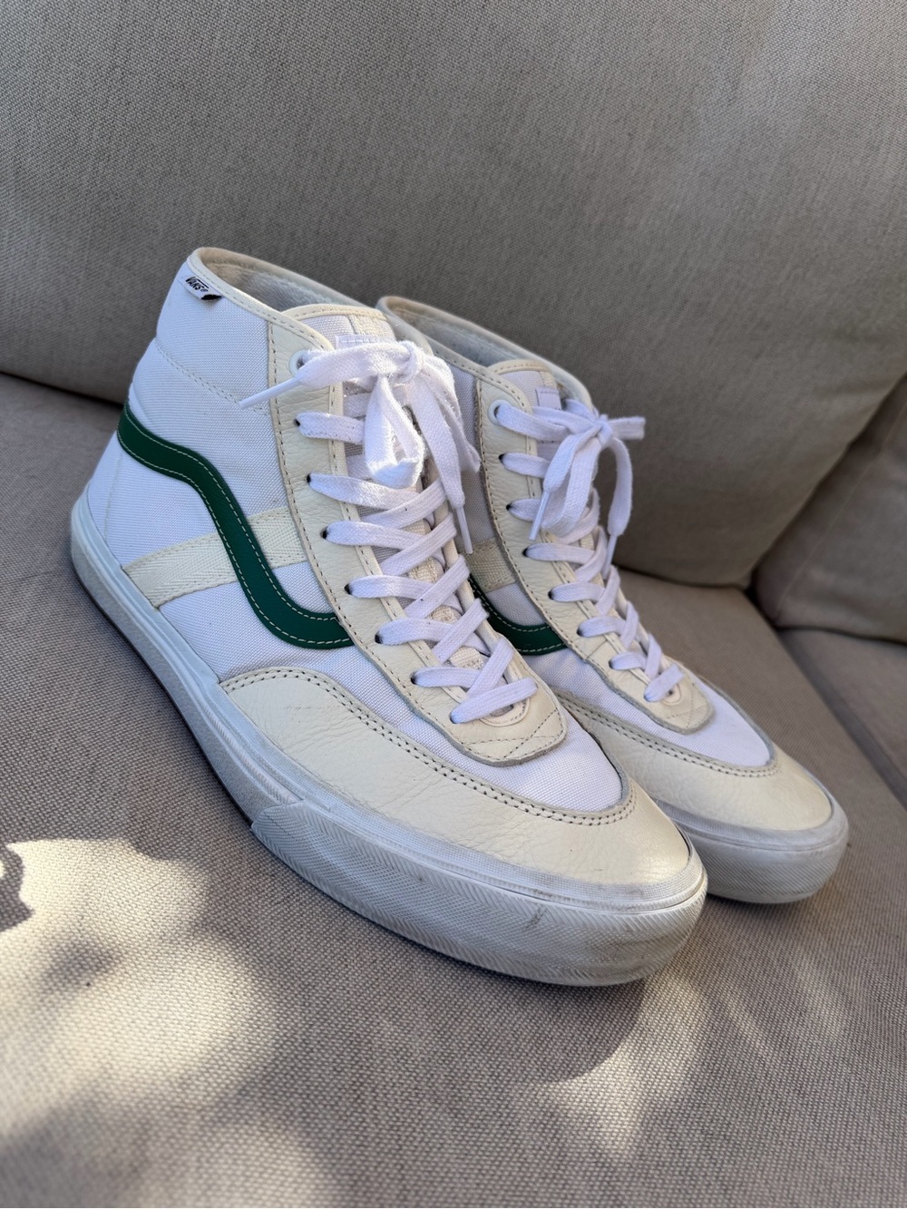 Vans Mens Crockett High White High-Top Sneakers with Green Stripe